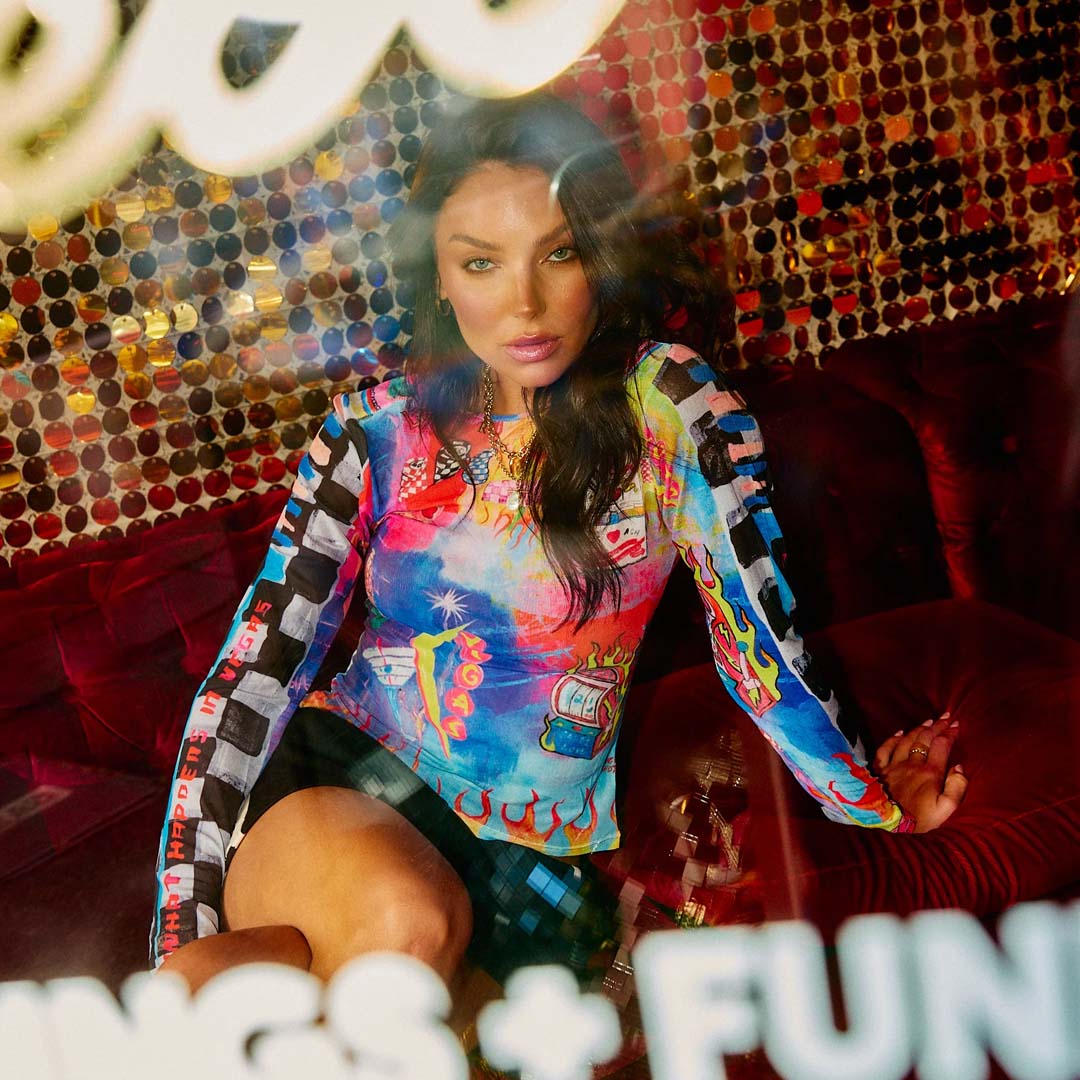 What Happens in Vegas Mesh Top | Blue Pink