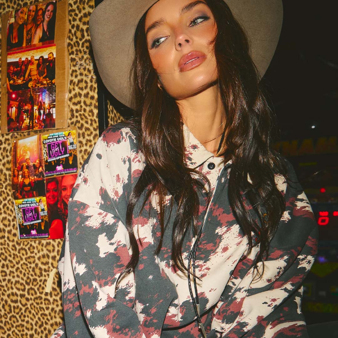 Cow Print Collared Sweater