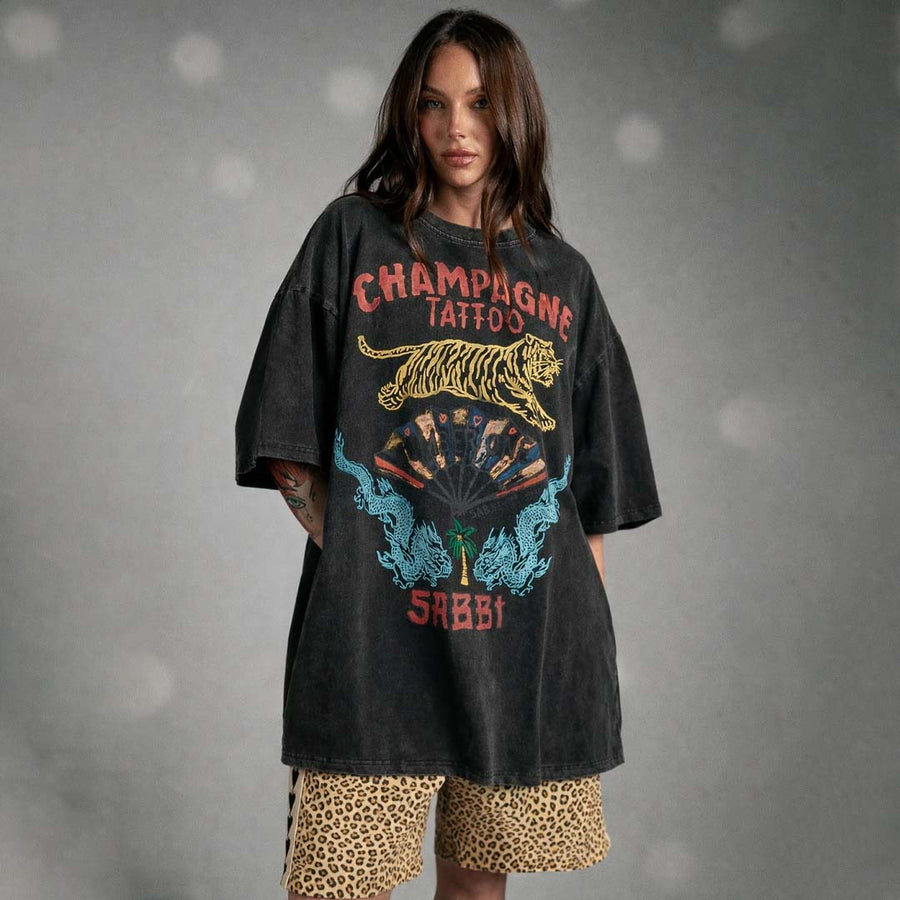 Very Oversized Champagne Tattoo Tee | Black