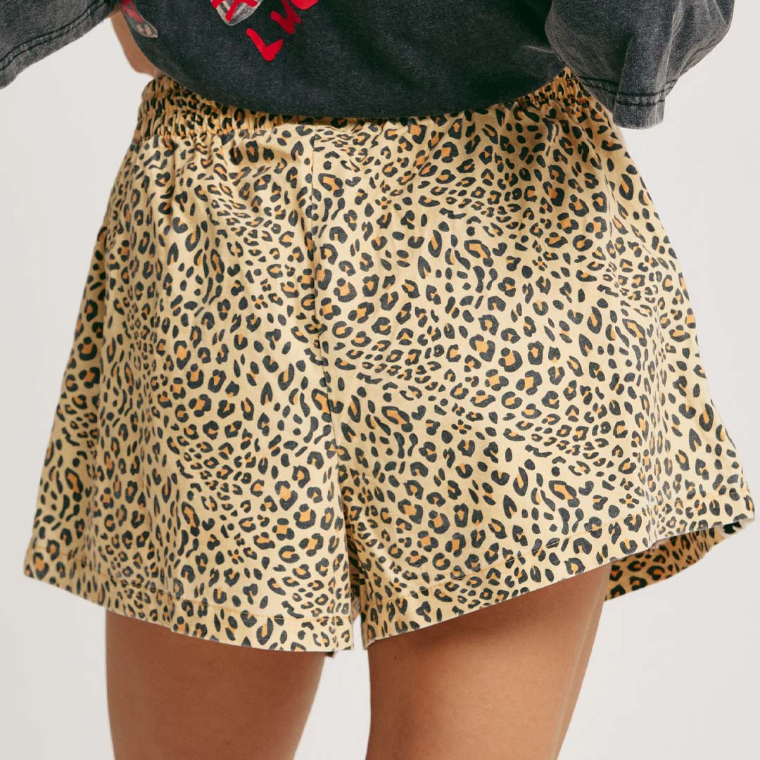 The Mini Raving Hearts Drill Shorts | Leopard