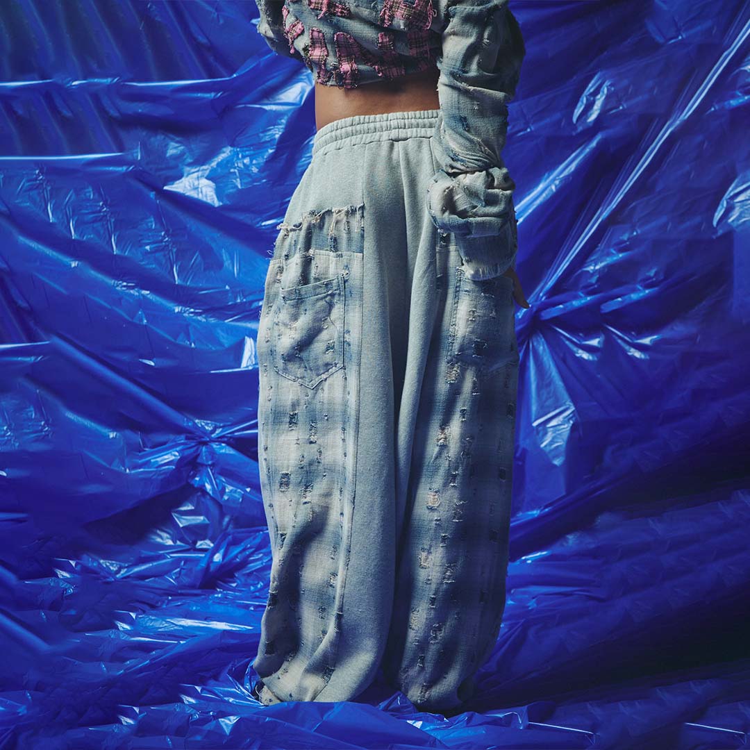 Check Mate Wide Leg Trackies | Blue