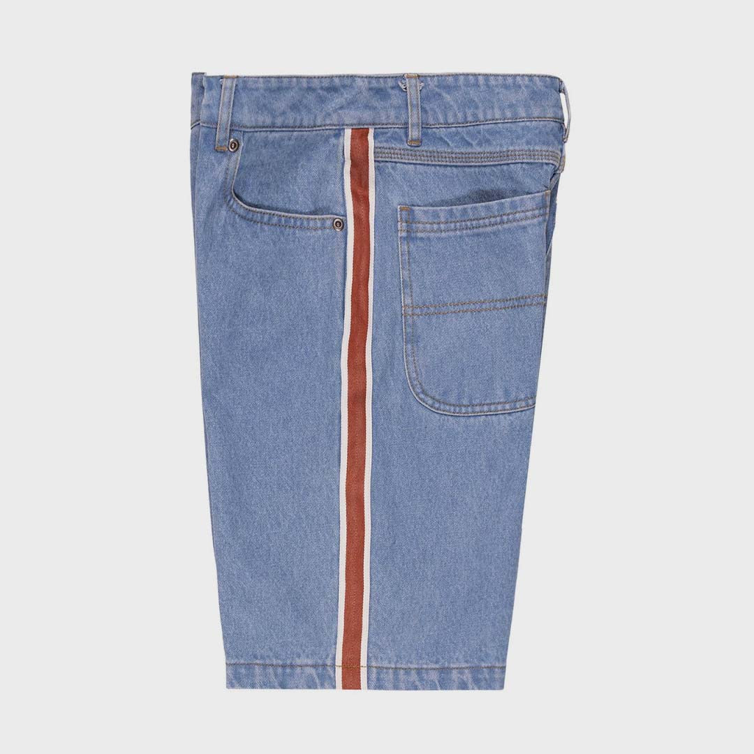 Fisheye Strip Jean Short | Mid Blue