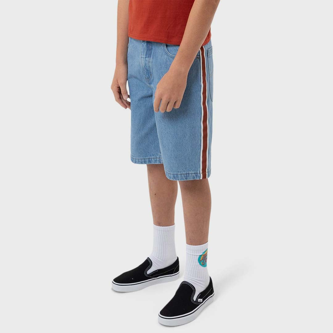 Fisheye Strip Jean Short | Mid Blue