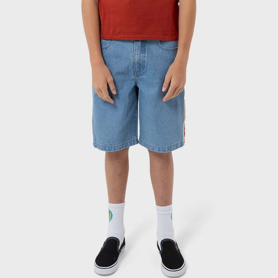 Fisheye Strip Jean Short | Mid Blue