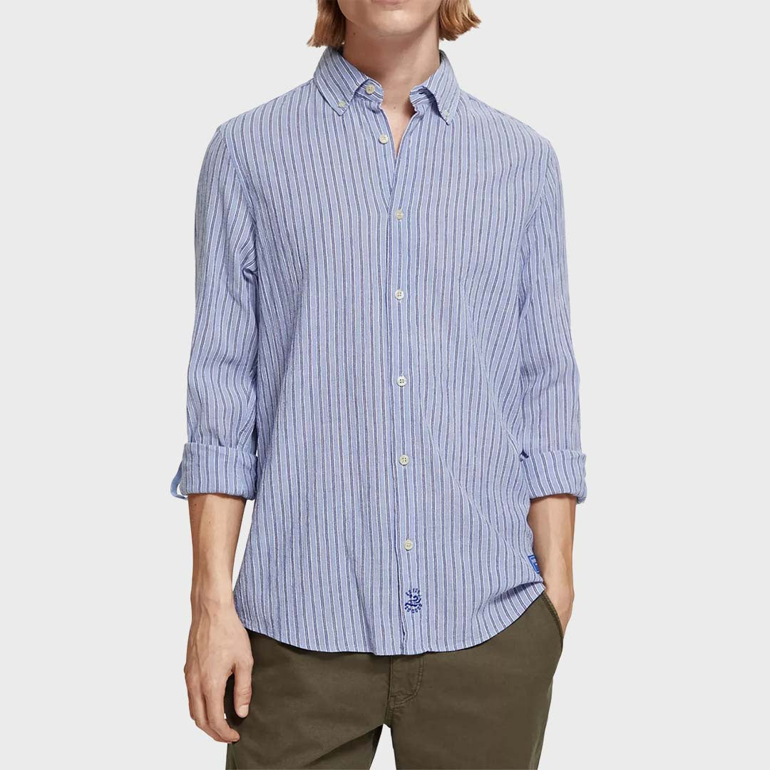 CRINKLE STRIPE SHIRT | BLUE STRIPE