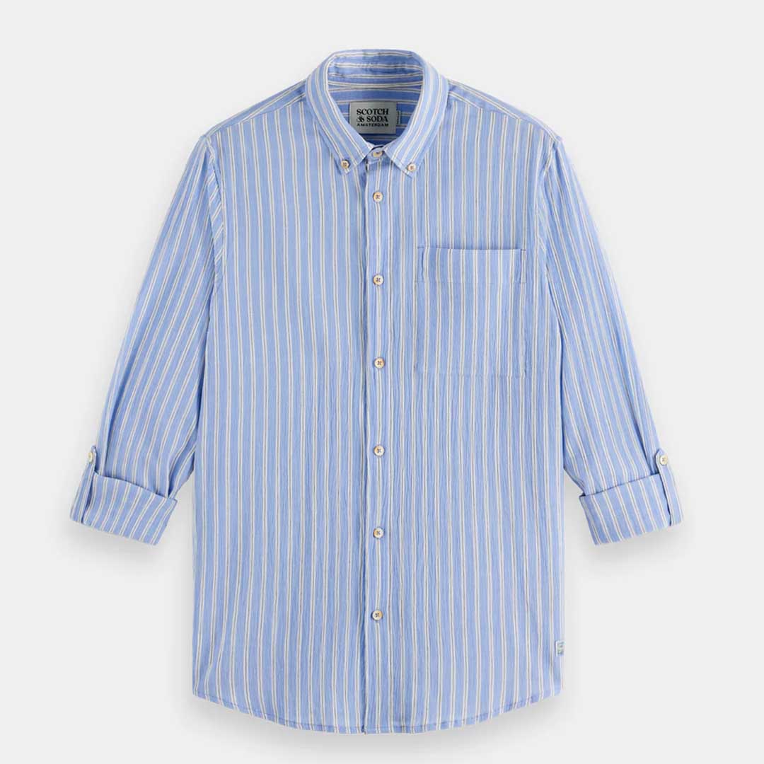 Crinkle striped shirt | Spring blue