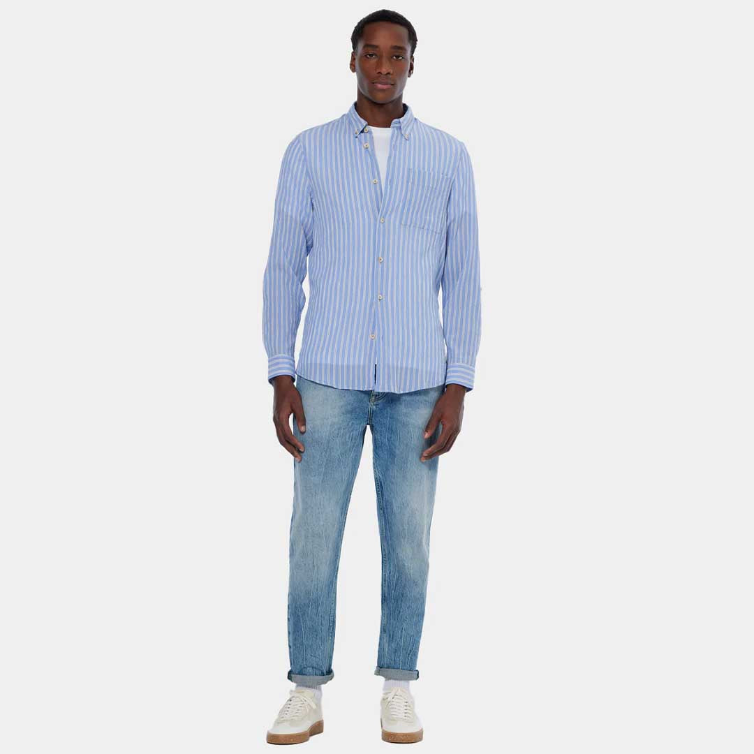 Crinkle striped shirt | Spring blue
