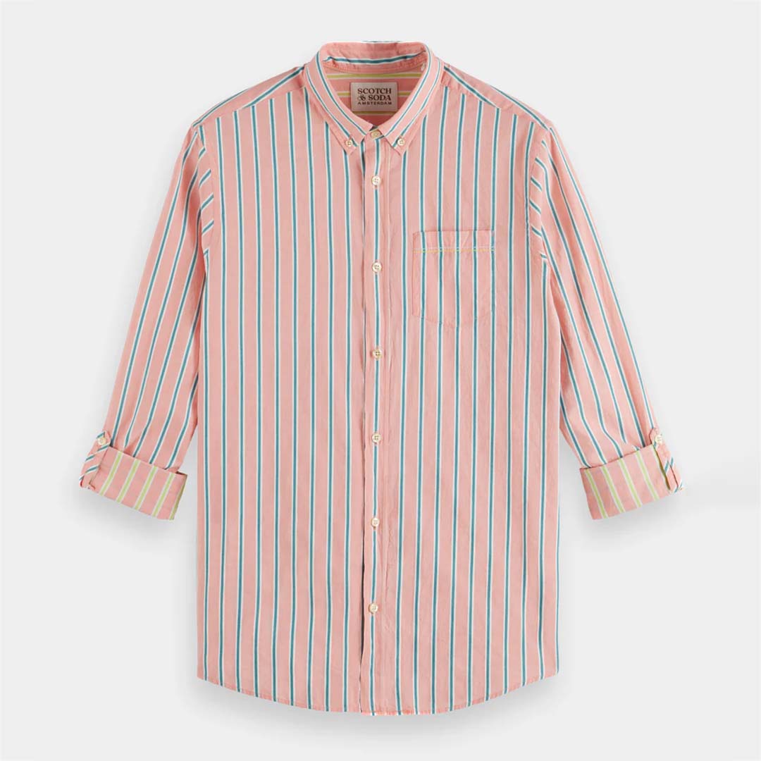 DOBBY STRIPE SHIRT| CORAL STRIPE