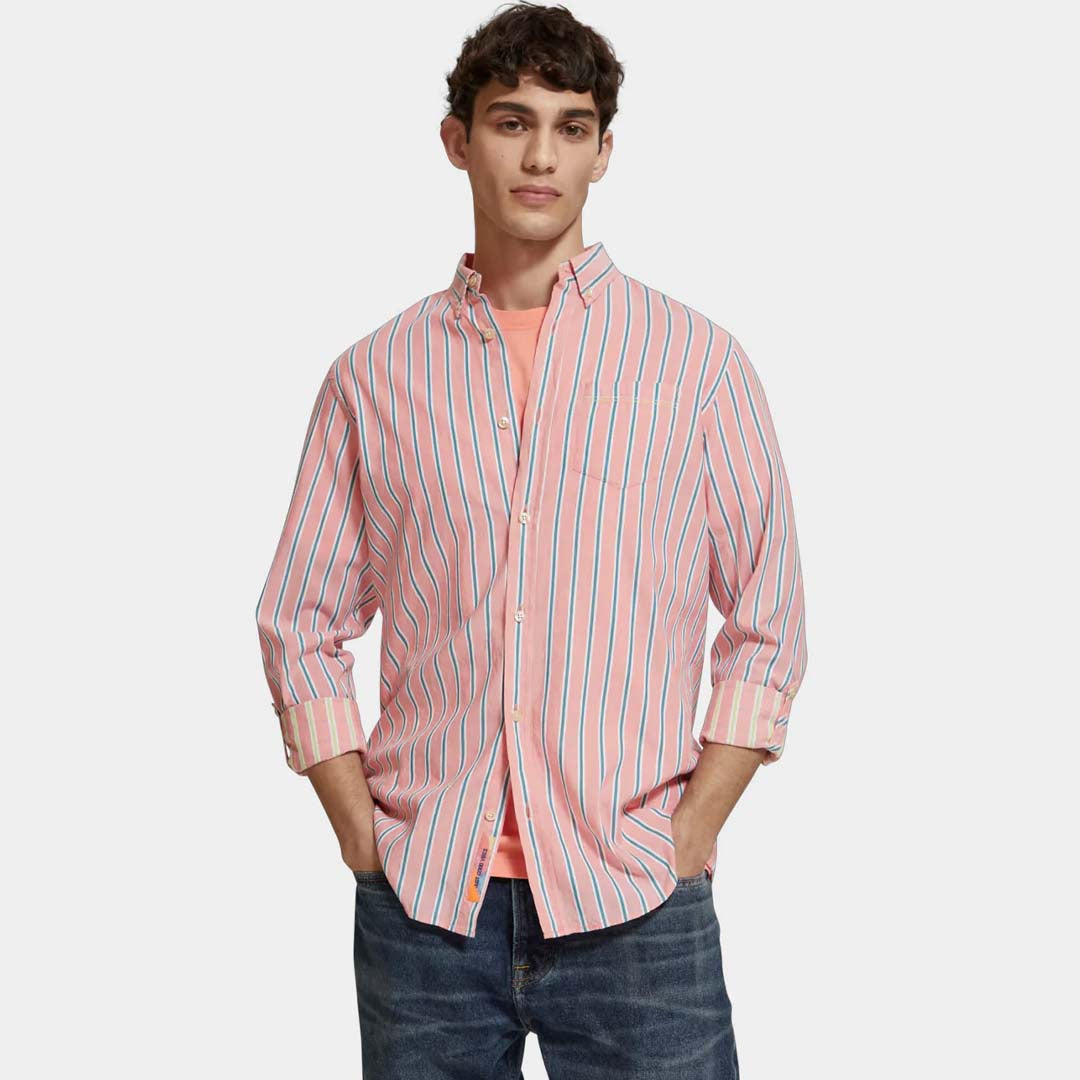 DOBBY STRIPE SHIRT| CORAL STRIPE