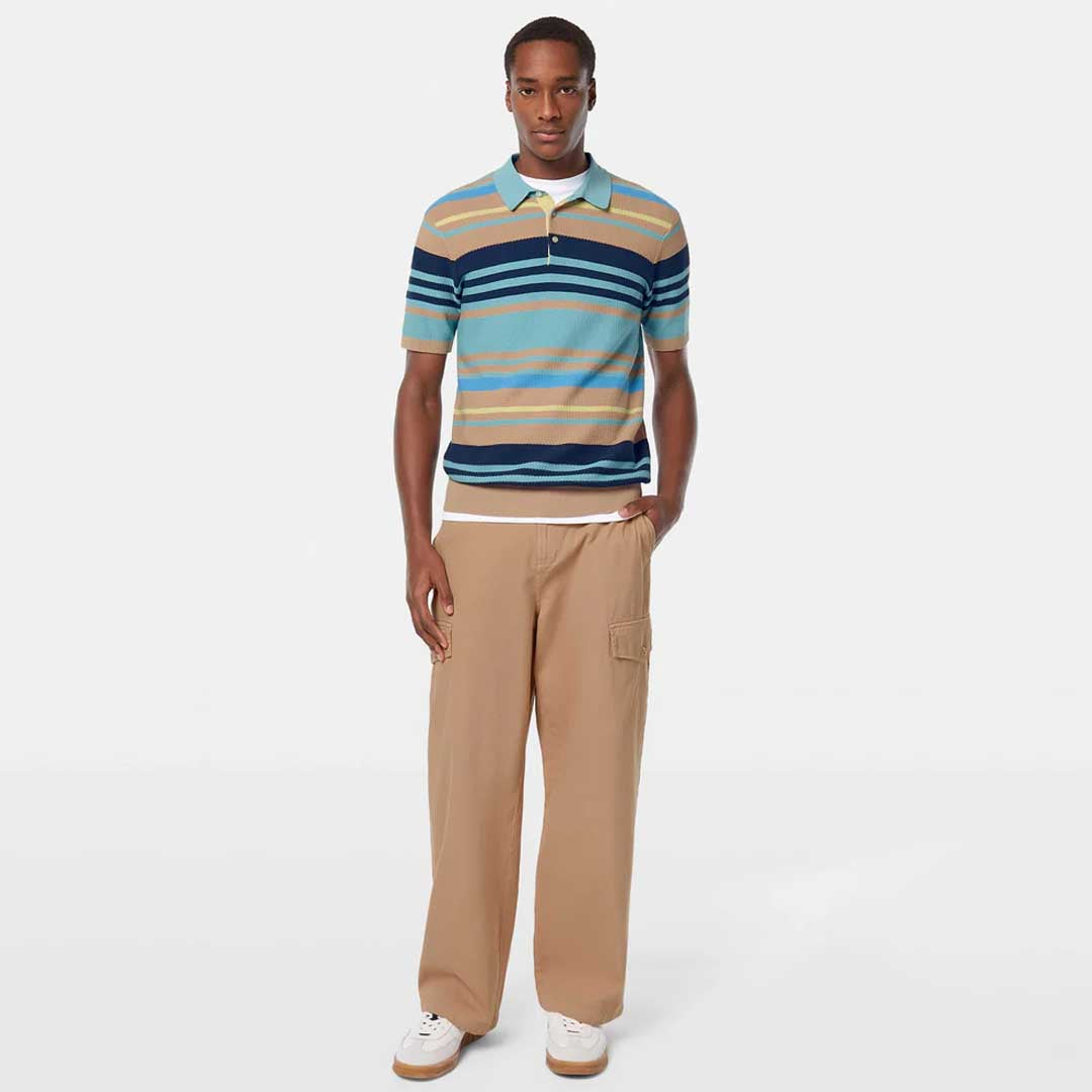 Knitted Polo |  Soft Camel Multi Stripes