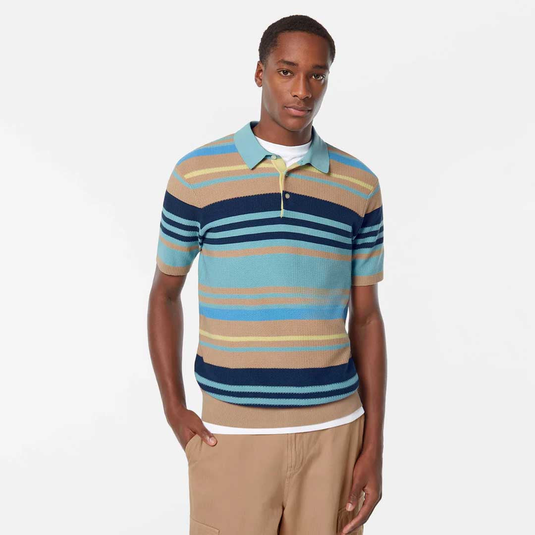 Knitted Polo |  Soft Camel Multi Stripes