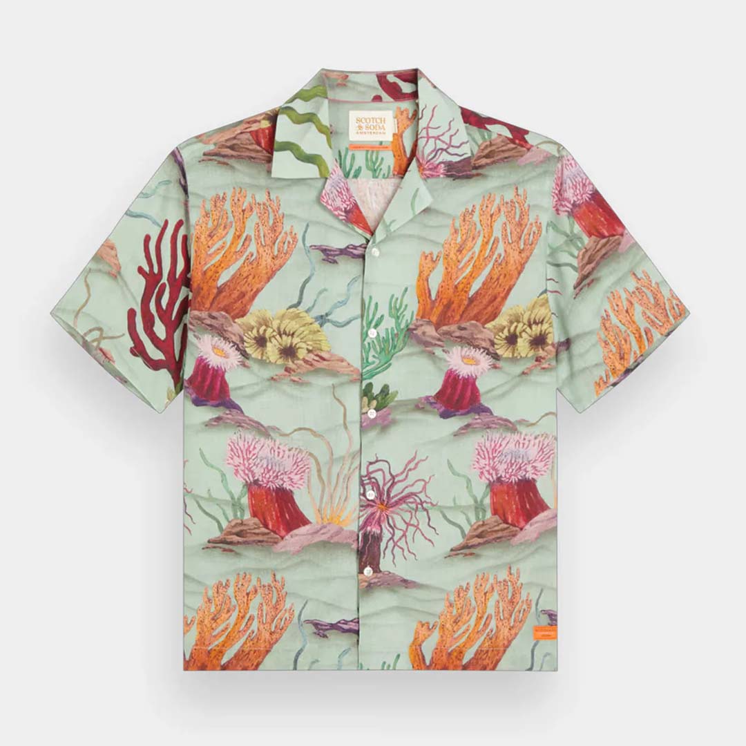 LINEN-VISCOSE PRINTED SHIRT | CORAL REEF