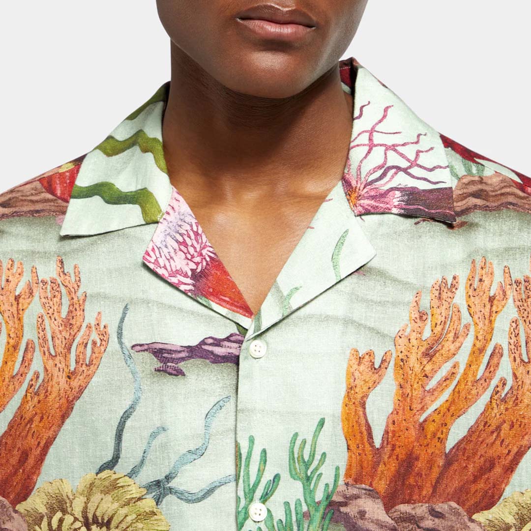 LINEN-VISCOSE PRINTED SHIRT | CORAL REEF