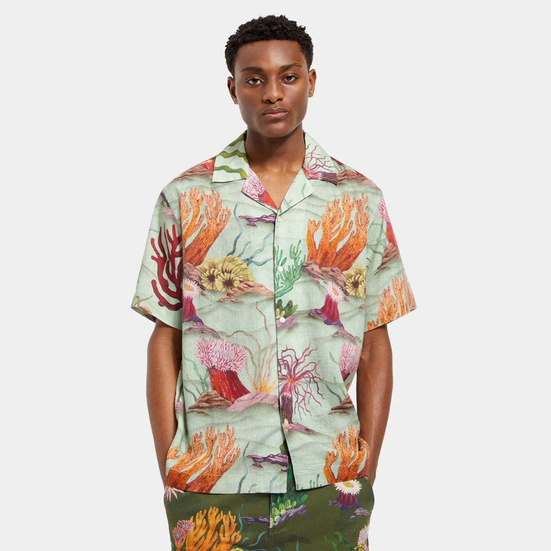 LINEN-VISCOSE PRINTED SHIRT | CORAL REEF