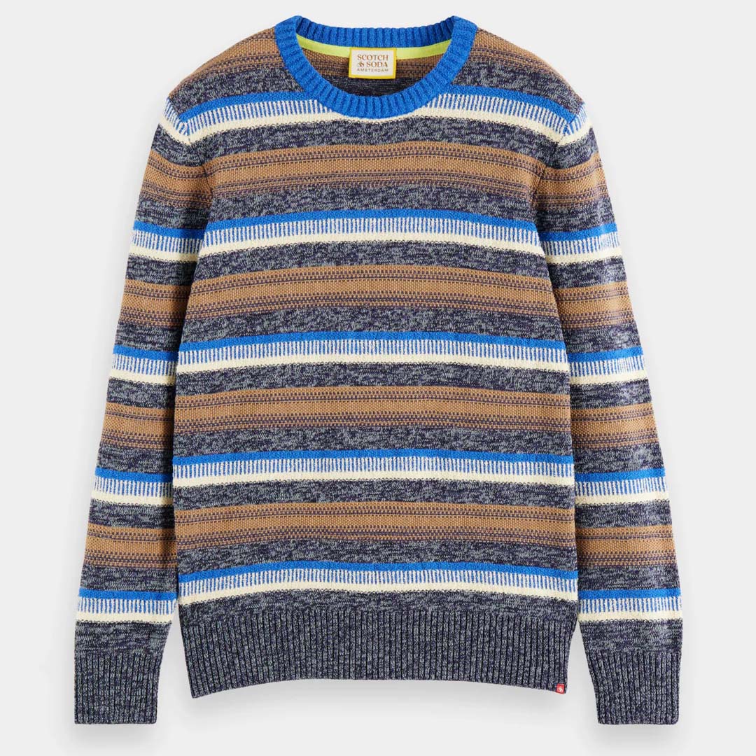 MIXED YARN STRIPED PULLOVER | BLUE STRIPE