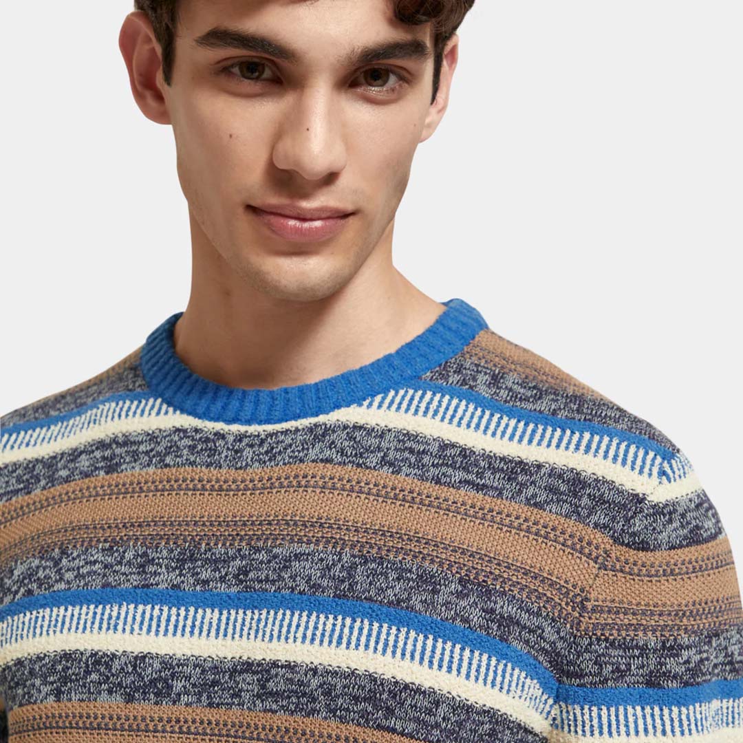 MIXED YARN STRIPED PULLOVER | BLUE STRIPE