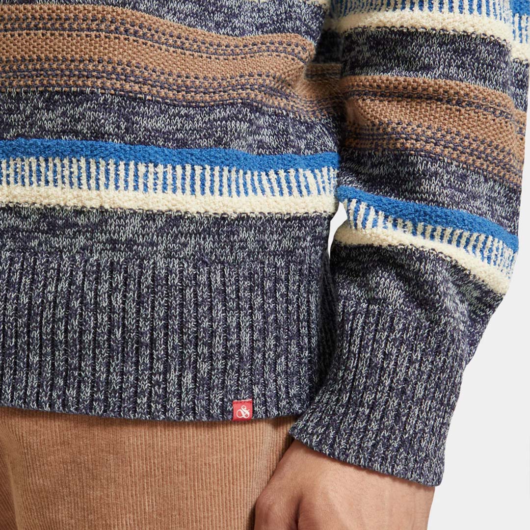 MIXED YARN STRIPED PULLOVER | BLUE STRIPE