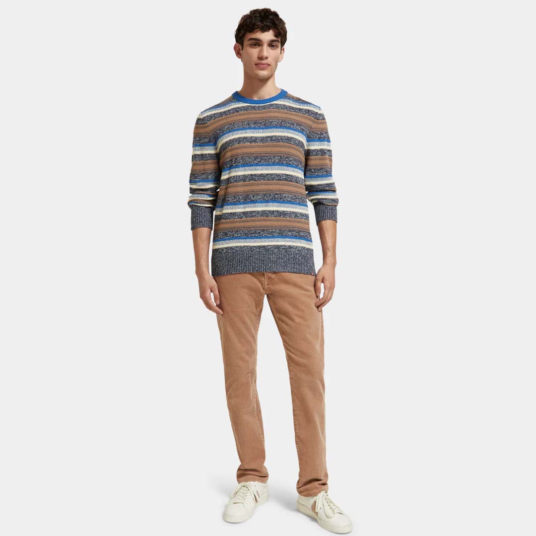 MIXED YARN STRIPED PULLOVER | BLUE STRIPE