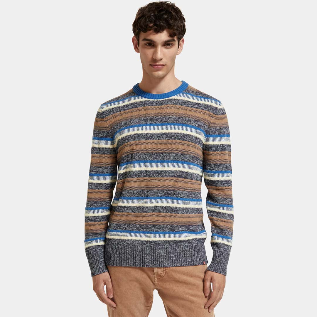 MIXED YARN STRIPED PULLOVER | BLUE STRIPE