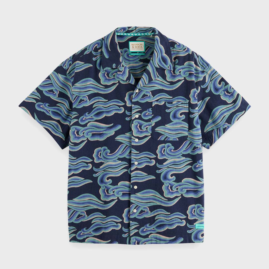 PRINTED CAMP SHIRT | PAINTWAVE BLUE