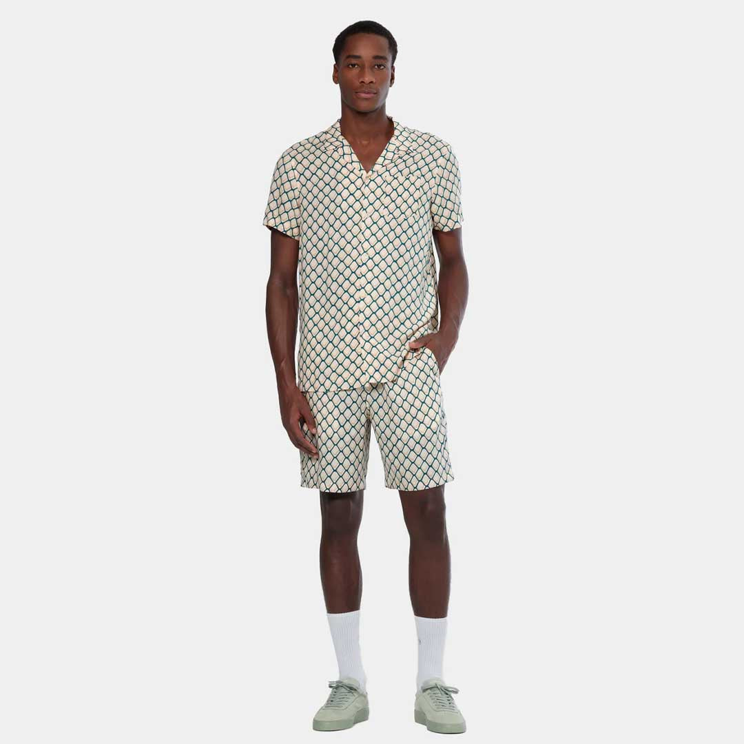 Printed Viscose Shirt | Tennis Net White
