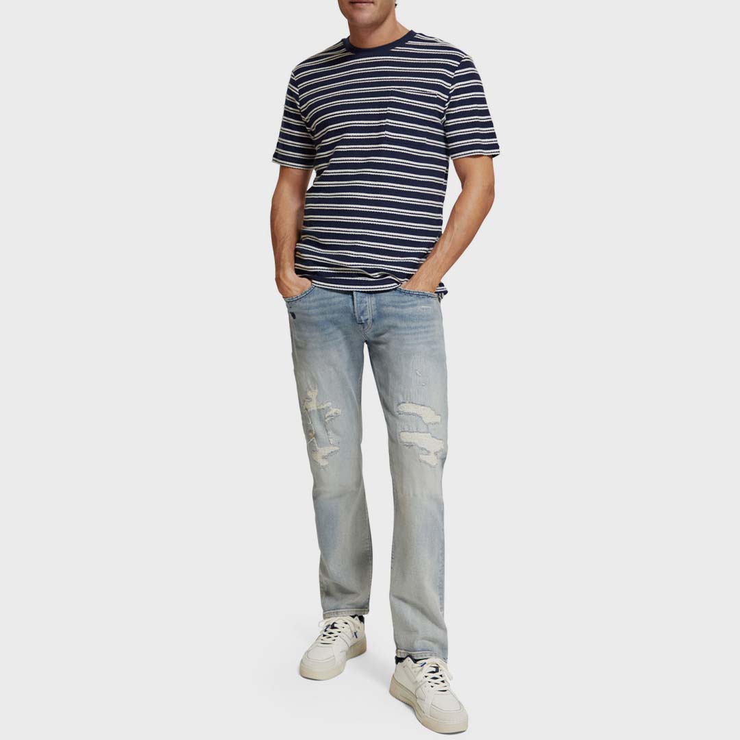 STRIPE POCKET T-SHIRT | NAVY BLUE/ WHITE