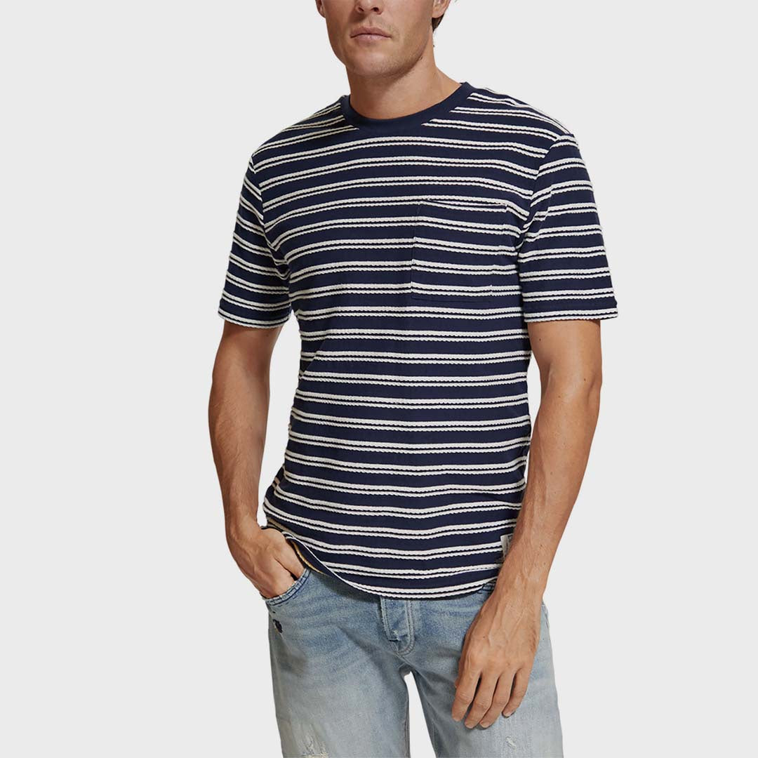 STRIPE POCKET T-SHIRT | NAVY BLUE/ WHITE