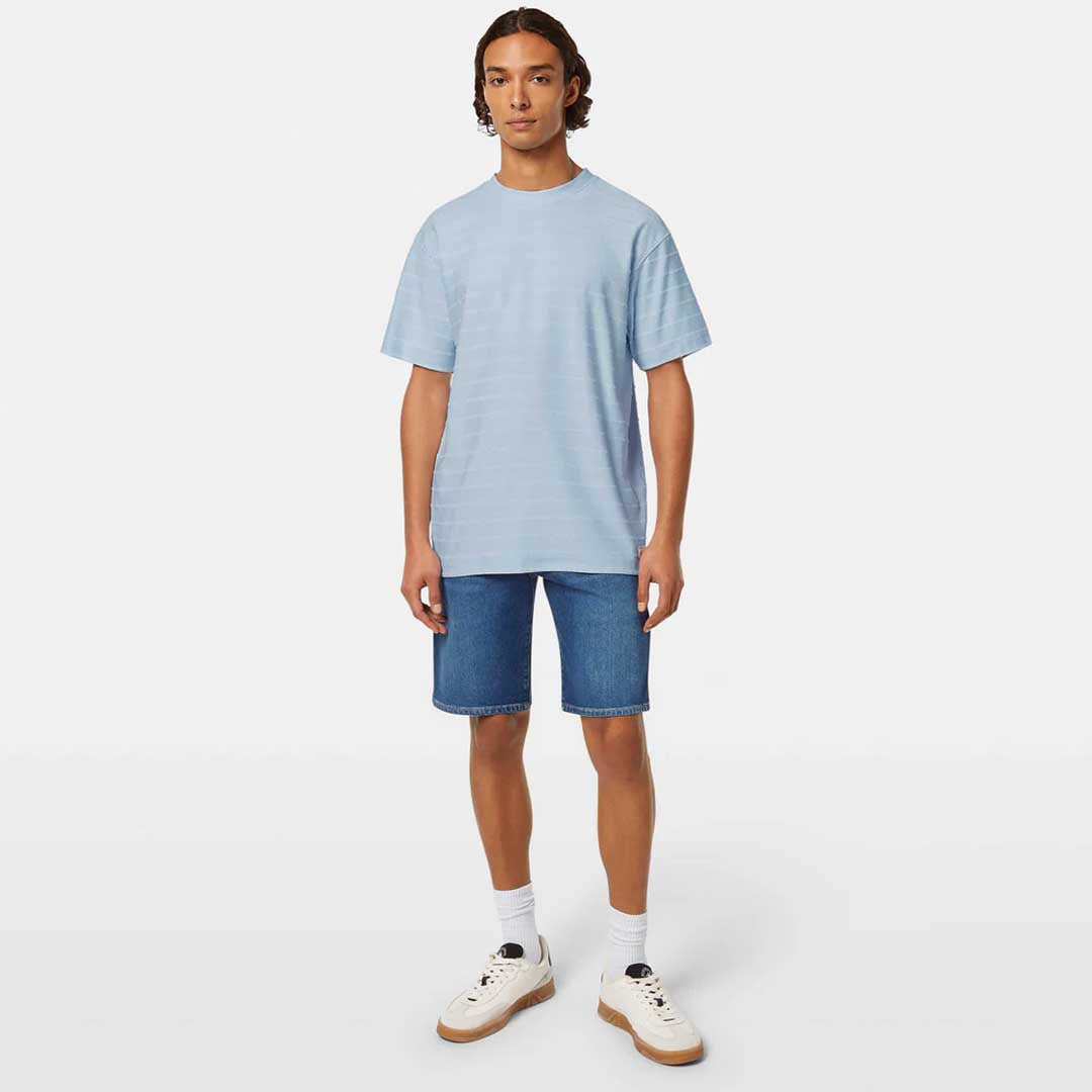Towelling Striped T-Shirt | Shirting Blue