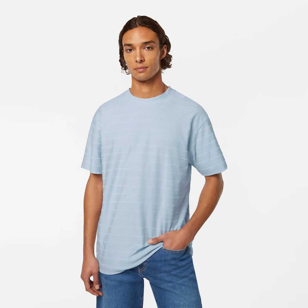 Towelling Striped T-Shirt | Shirting Blue