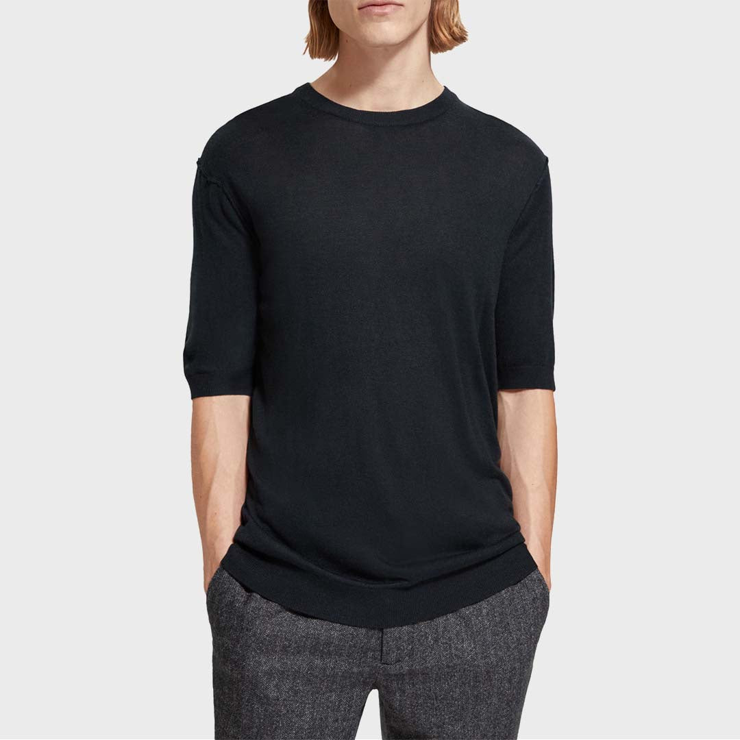 WOOL BLEND KNITTED T-SHIRT | BLACK