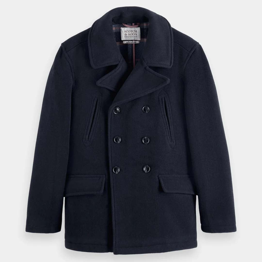 WOOL BLEND PEACOAT | NIGHT