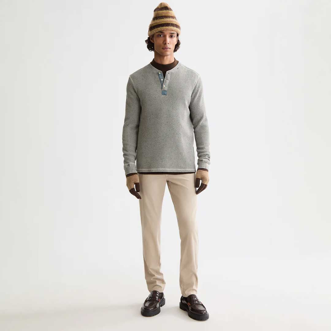 Denim Washed Henley Shirt | Grey Melange