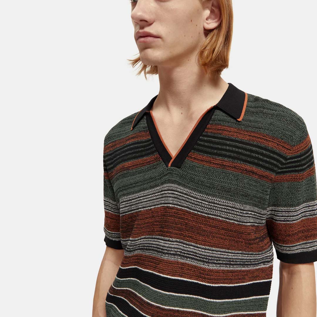 KNITTED STRIPED POLO SHIRT | MULTI STRIPE