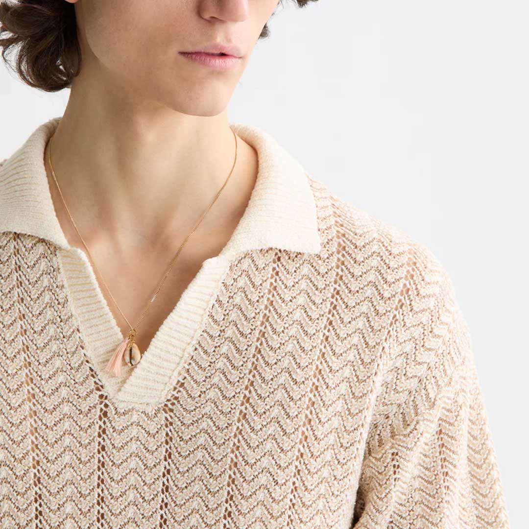 Knitted V-Neck Polo | Eggnog