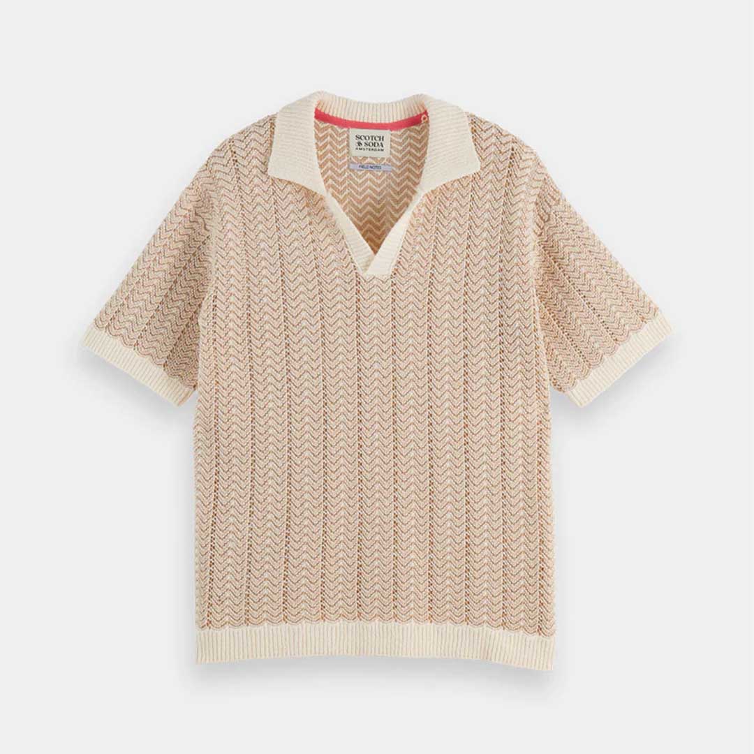 Knitted V-Neck Polo | Eggnog
