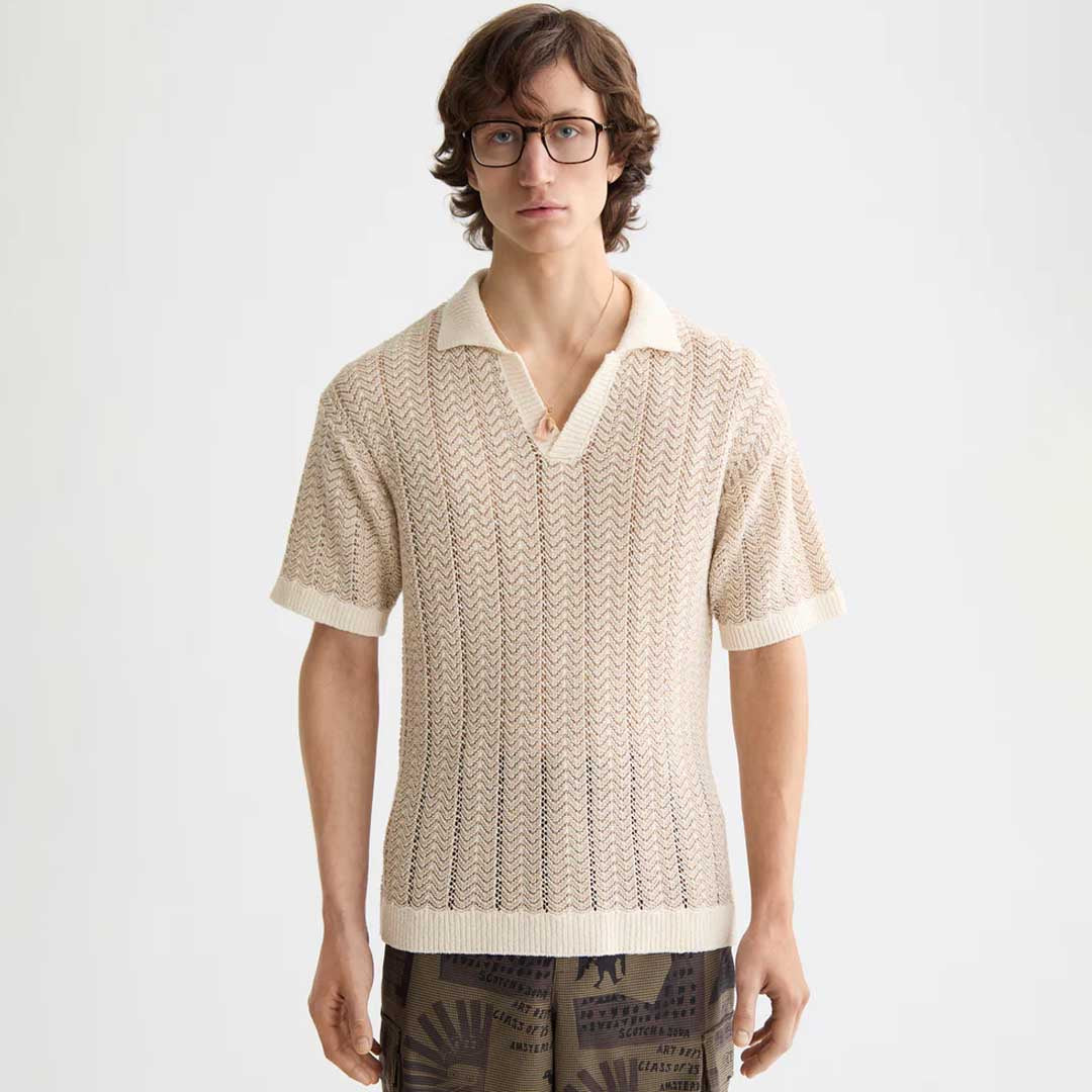 Knitted V-Neck Polo | Eggnog