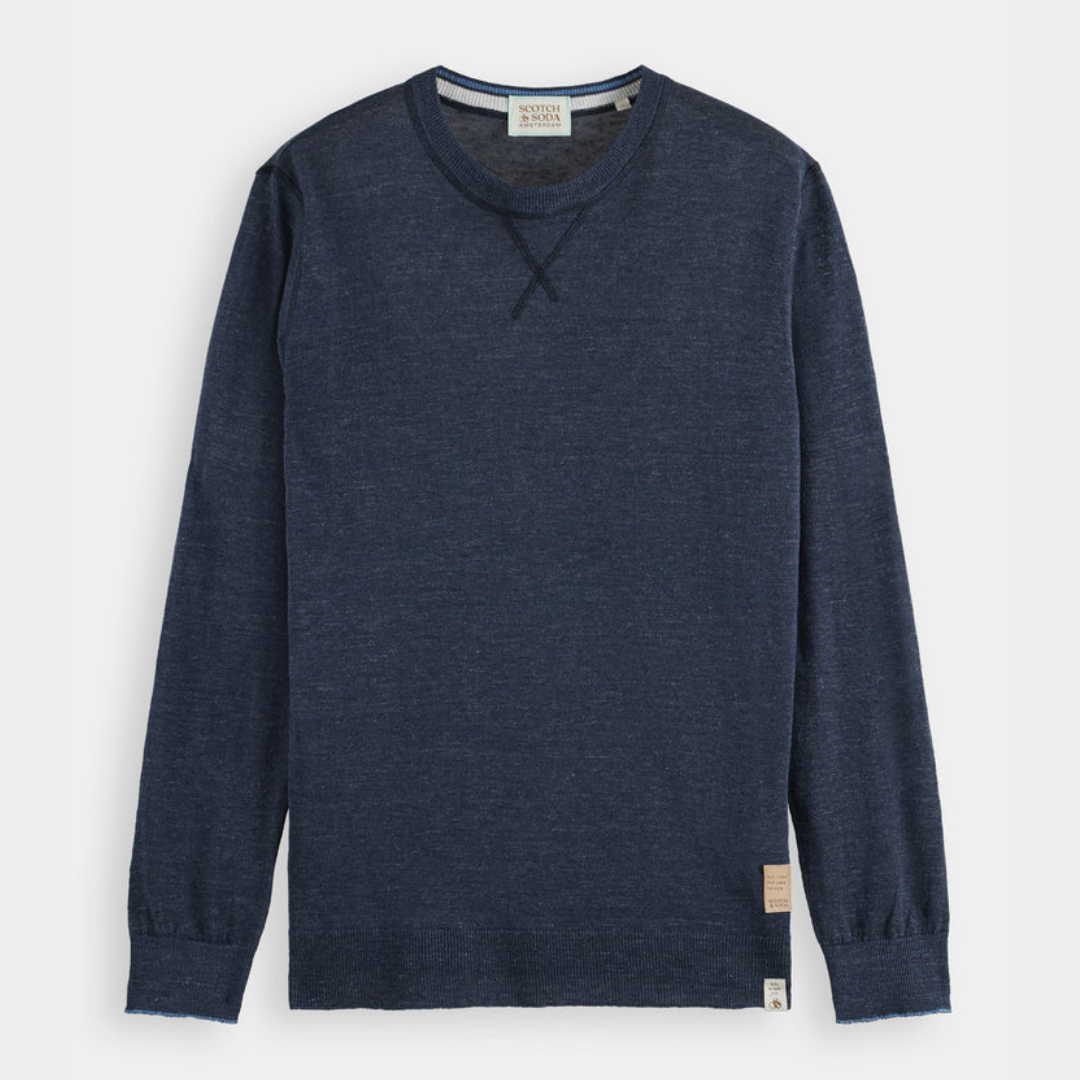 LINEN BLEND PULLOVER | NAVY MELANGE