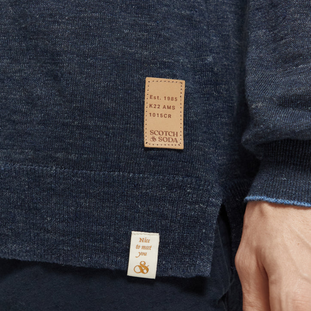 LINEN BLEND PULLOVER | NAVY MELANGE