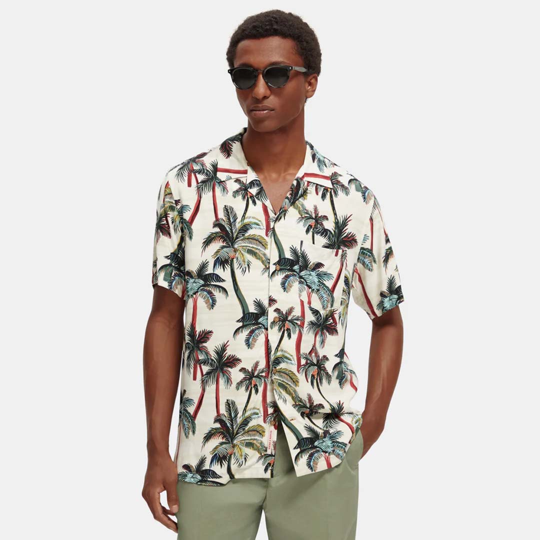 Scotch & Soda Off White Printed Camp Shirt | BY SAN SEBASTIAN