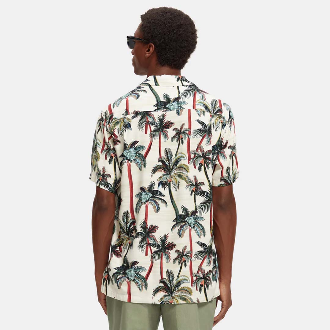 Scotch & Soda Off White Printed Camp Shirt | BY SAN SEBASTIAN