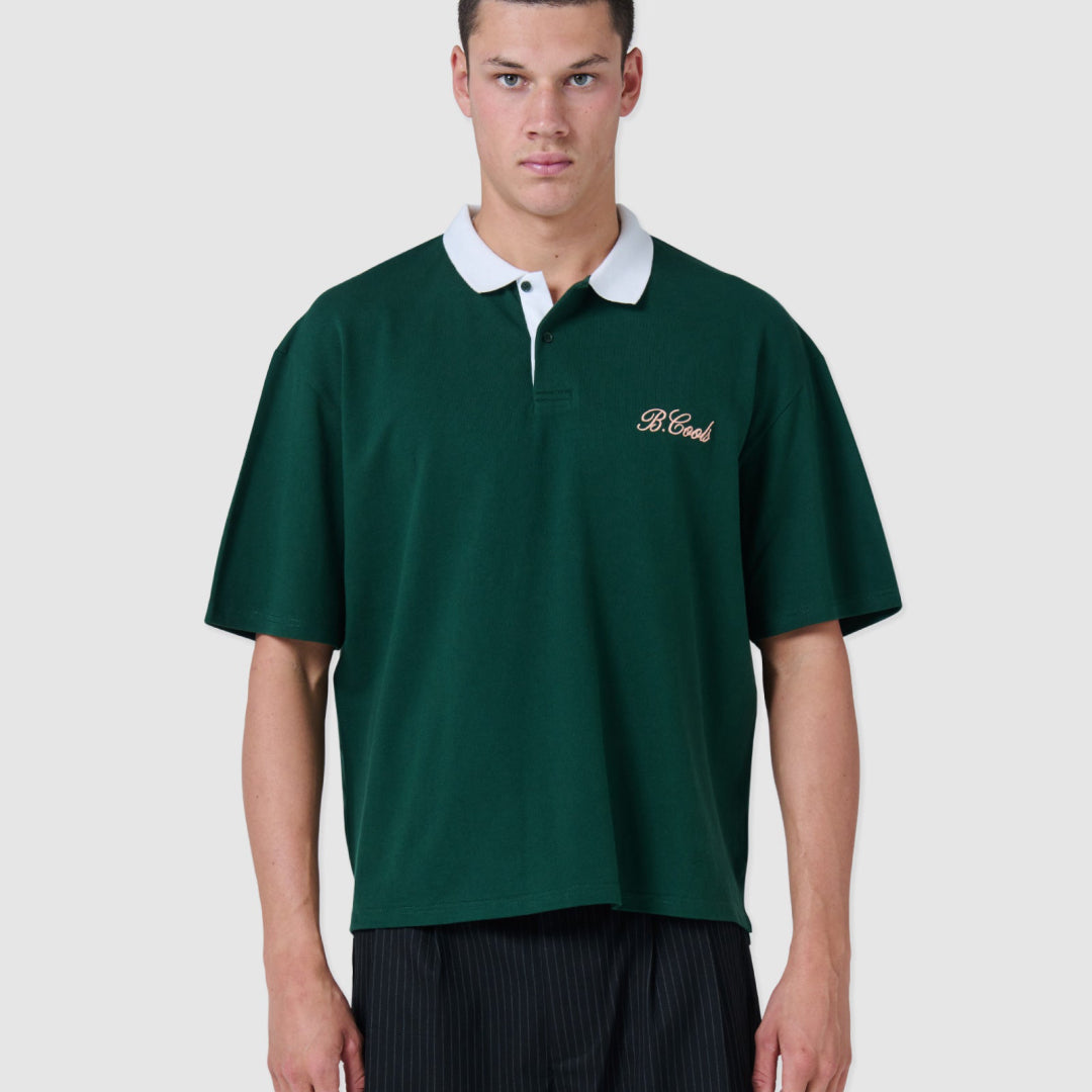 B.Cools Scribe Crop Polo in forest, front