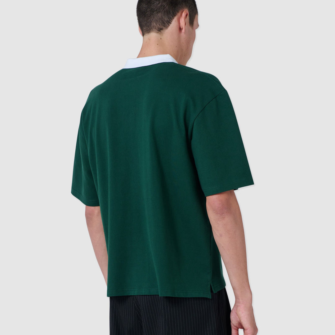 B.Cools Scribe Crop Polo in forest, worn detail