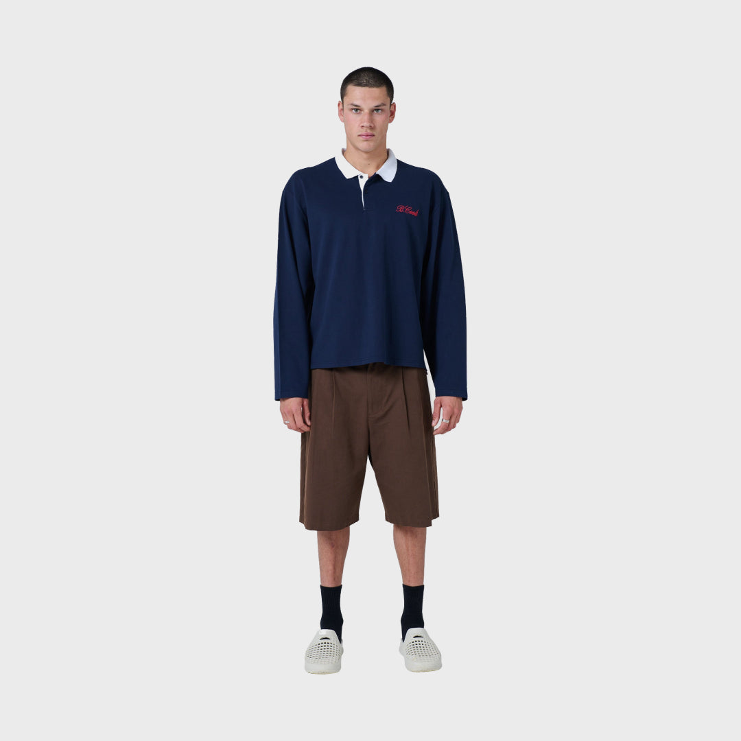 B.Cools Scribe Crop Polo in navy, chest embroidery