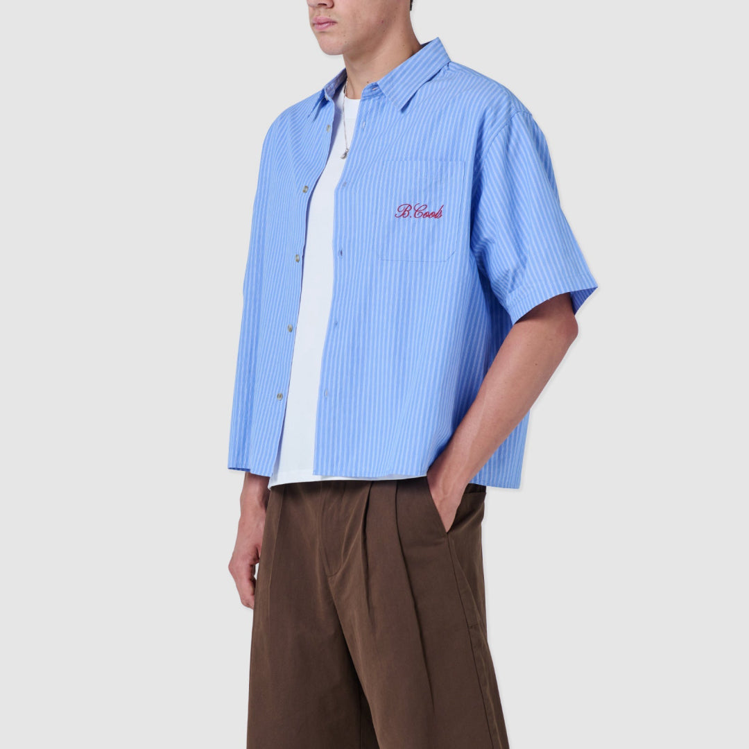 B.Cools Scribe Crop Shirt in blue, side