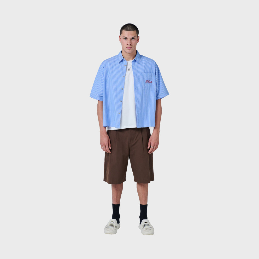 B.Cools Scribe Crop Shirt in blue, poplin stripe detail