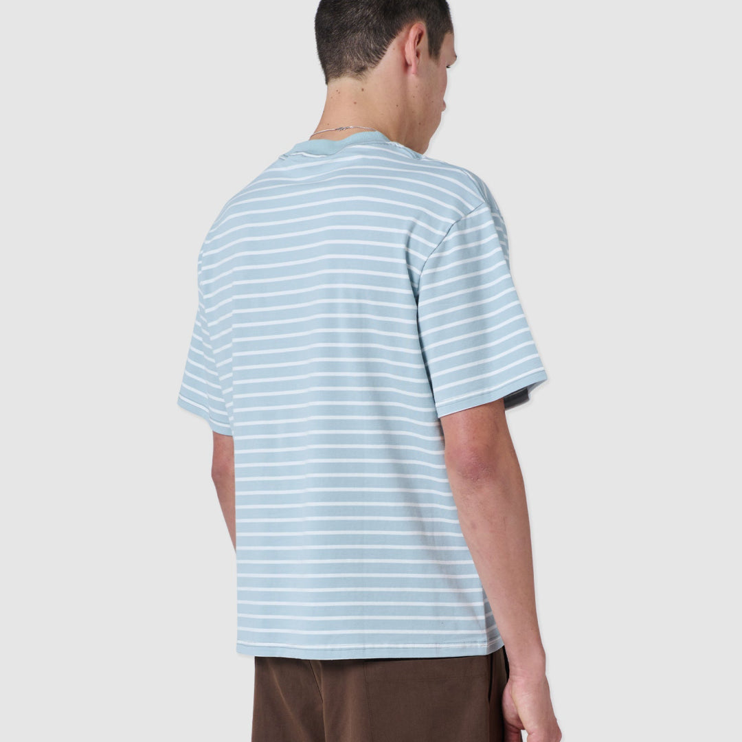 B.Cools Scribe T-shirt in blue stripe, worn detail