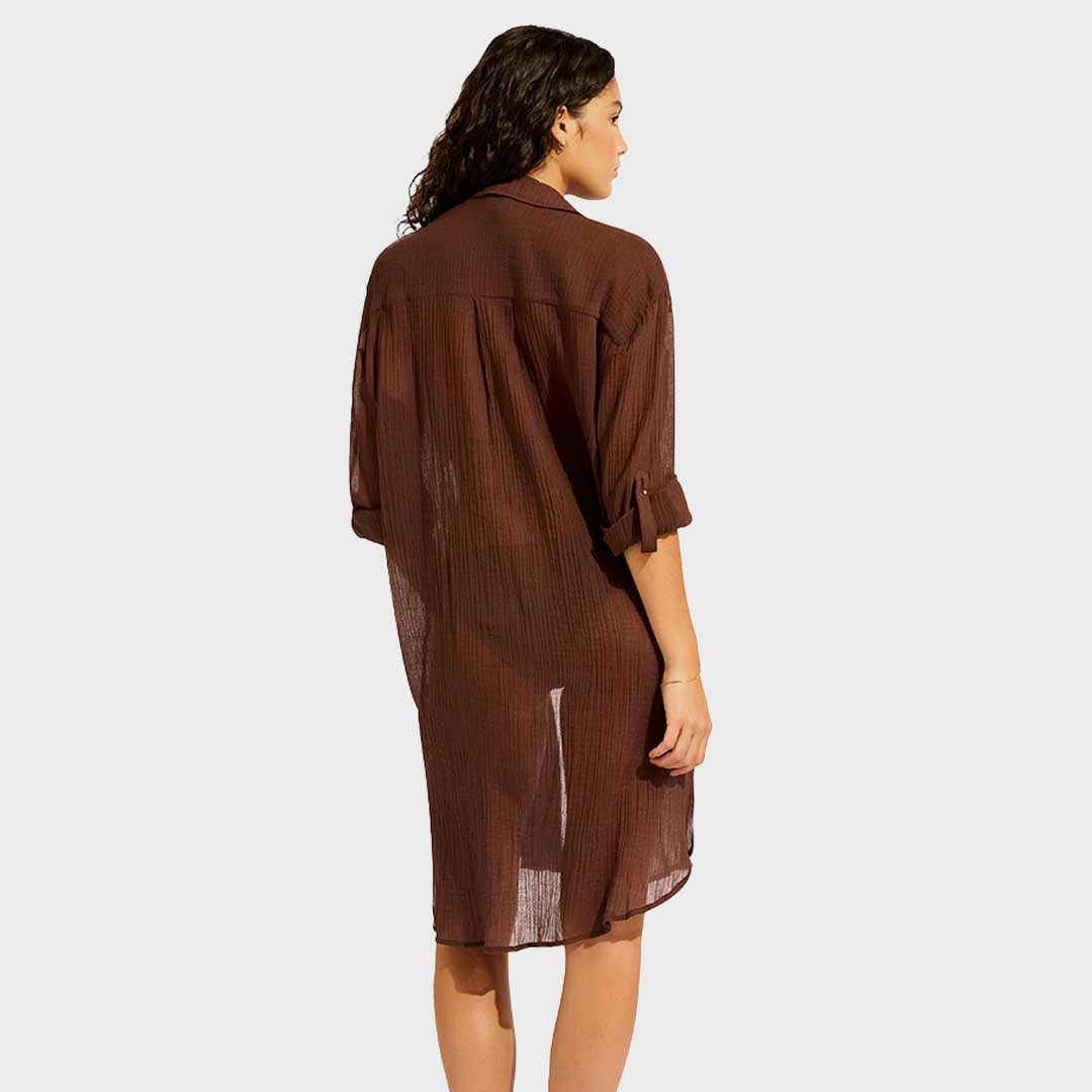 Crinkle Twill Beach Shirt | Dark Chocolate