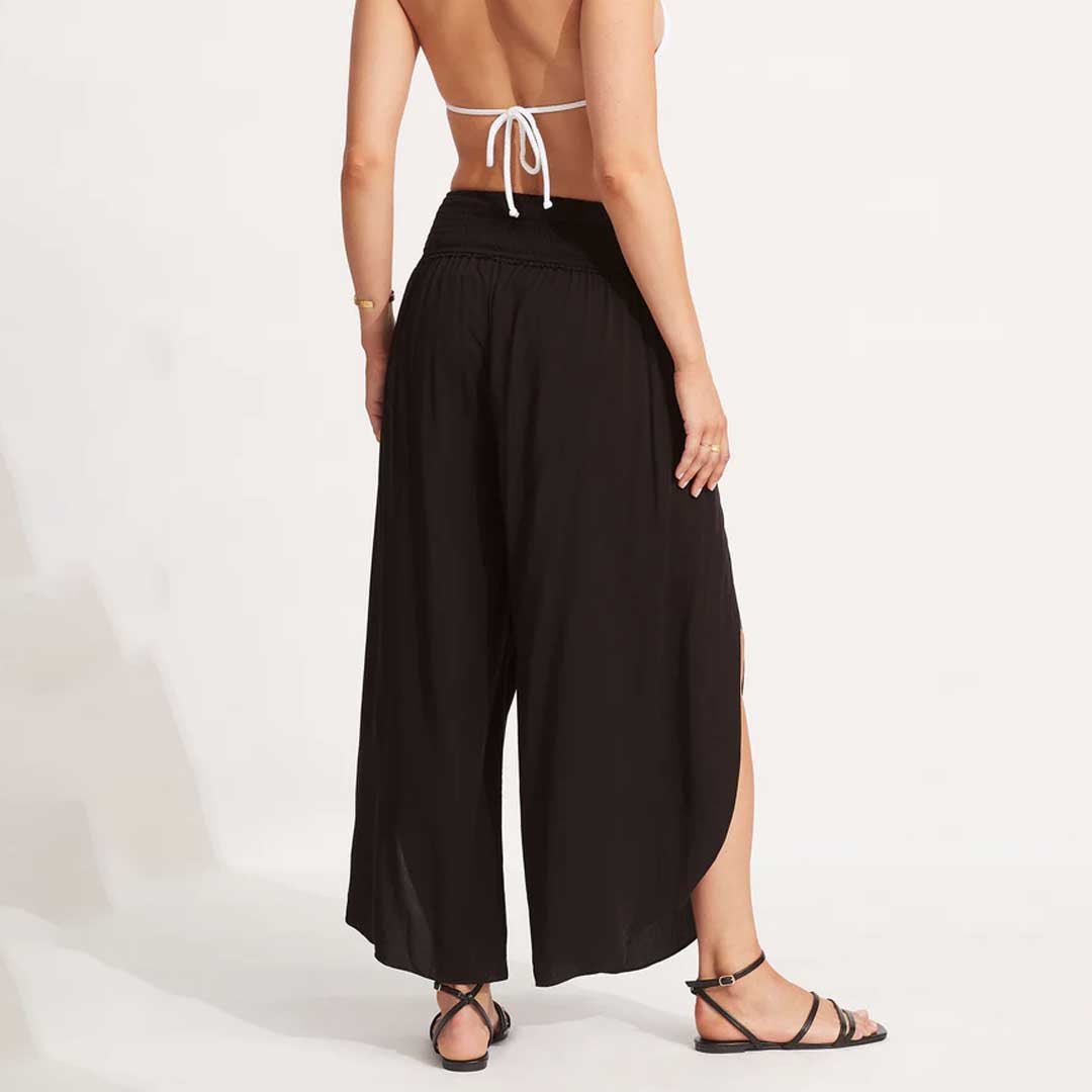 Shirred Waist Wrap Pant | Black
