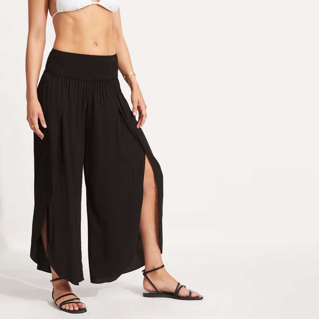 Shirred Waist Wrap Pant | Black