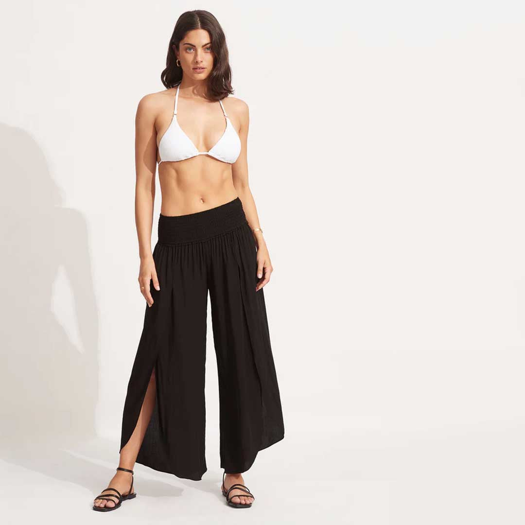 Shirred Waist Wrap Pant | Black